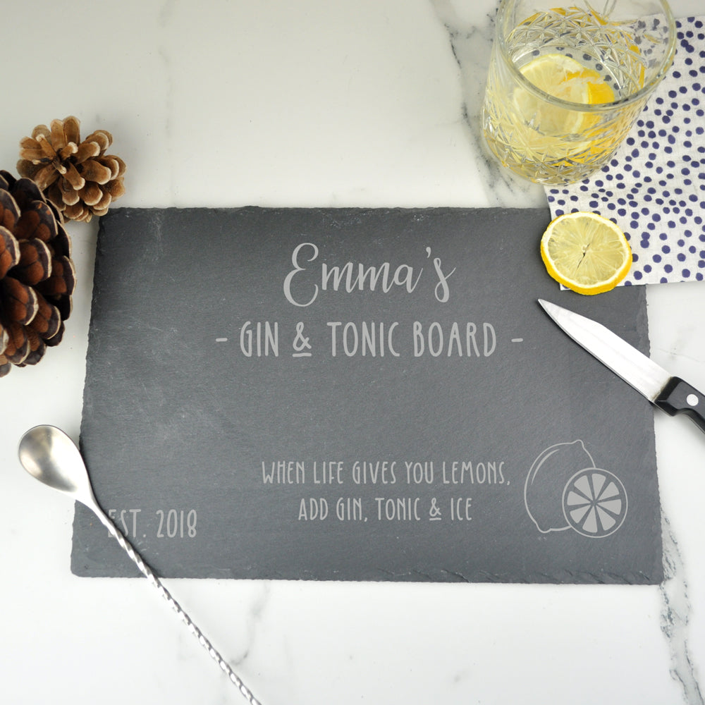 Personalised G & T Lemon / Lime Slate Rectangle Cutting Chopping Board - Gin and Tonic Gift