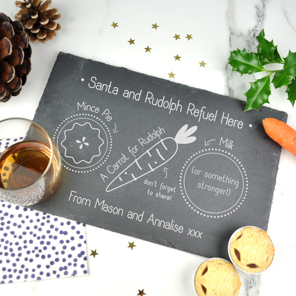 Personalised Slate Christmas Eve Plate for Santa & Rudolph