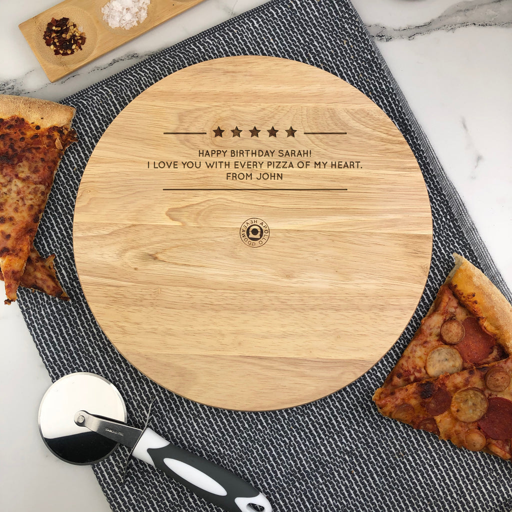 Personalised '5 Star Pizzeria' Wooden 30cm Chopping Board