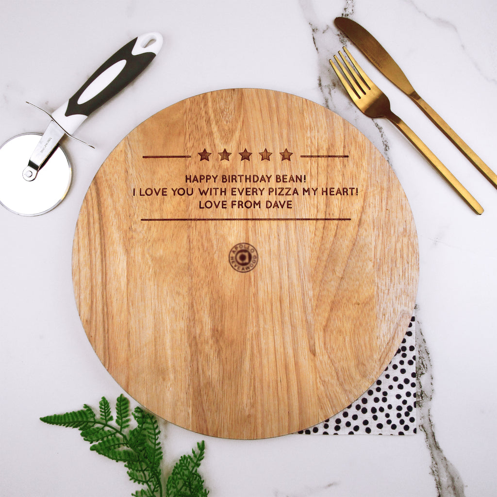 Personalised '5 Star Pizzeria' Wooden 30cm Chopping Board
