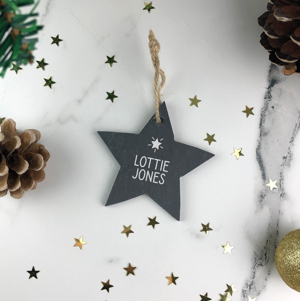 Personalised Christmas Slate Star Bauble Hanging Decoration