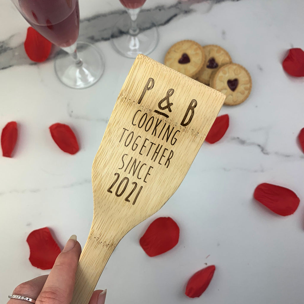 Personalised Set of 2 'Cooking Together Since' Wooden Spatulas