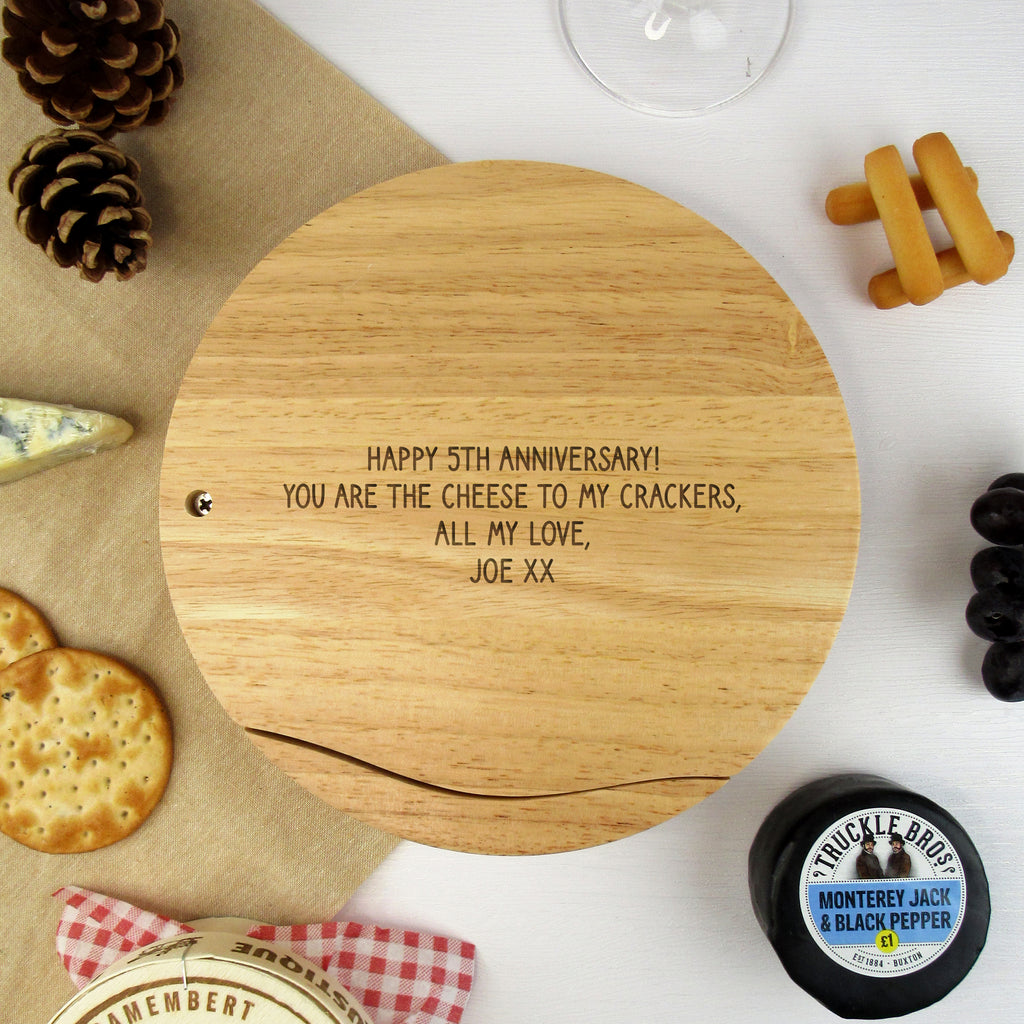 Personalised Wooden 21cm Cheeseboard Set with Cheese Servers - Surname & Established Date
