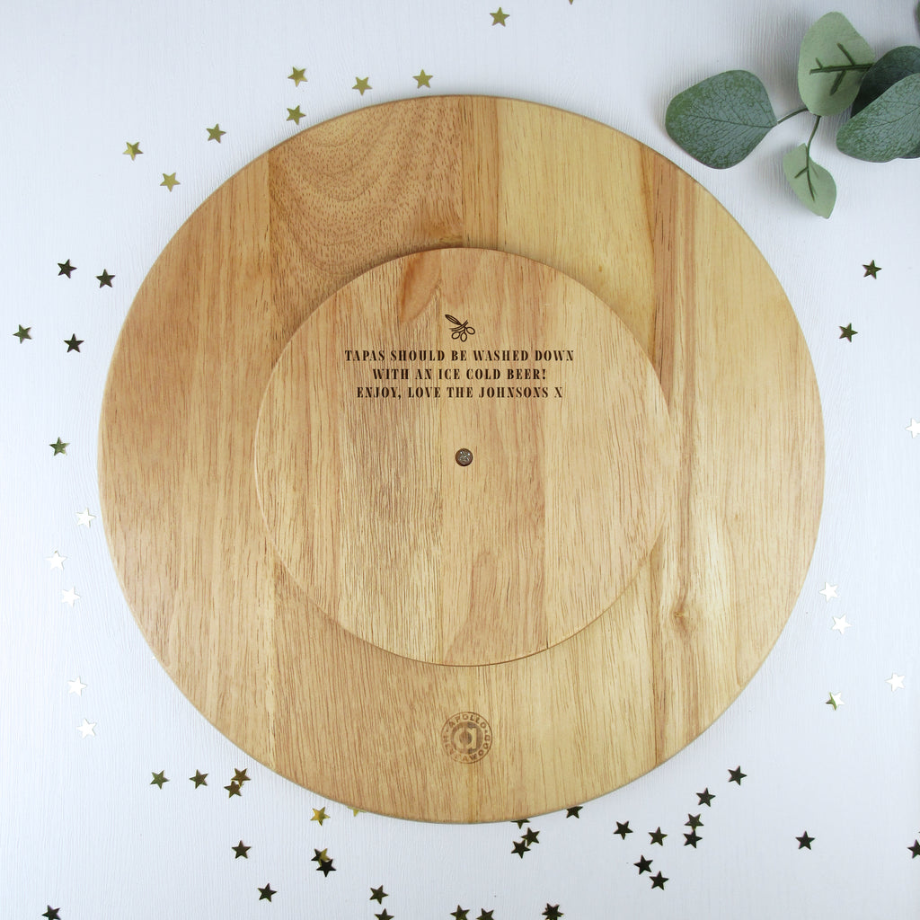 Personalised 'Tapas At The" Board 35 cm Wooden Rotating Lazy Susan - Any Surname Engraved