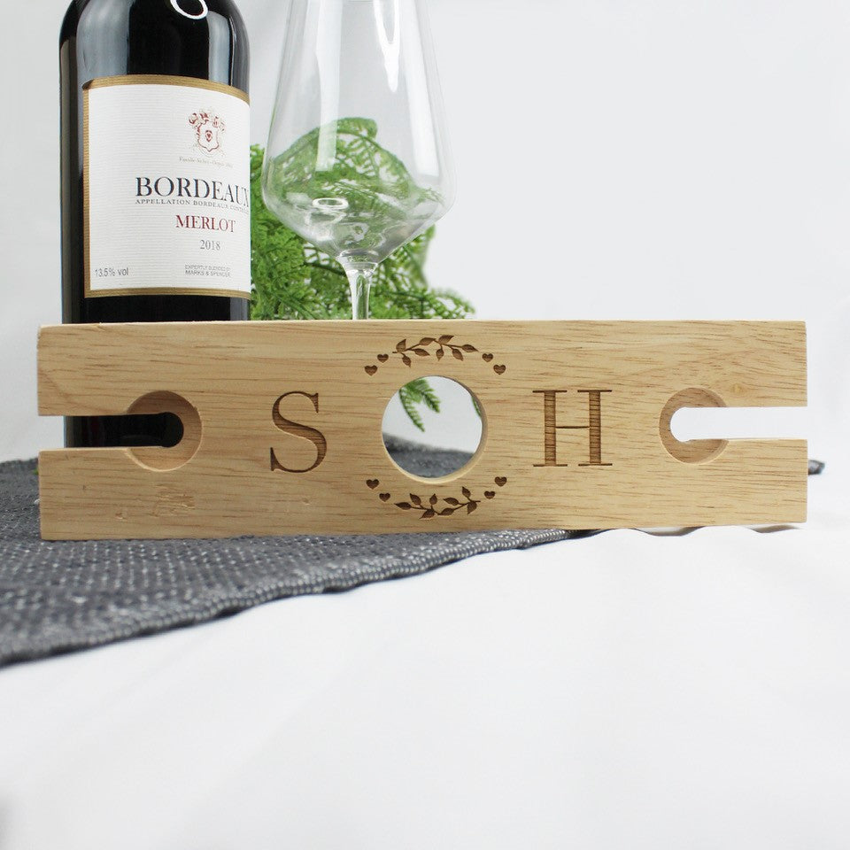 Personalised Wine Glass and Bottle Butler with Initials & Monogram Design