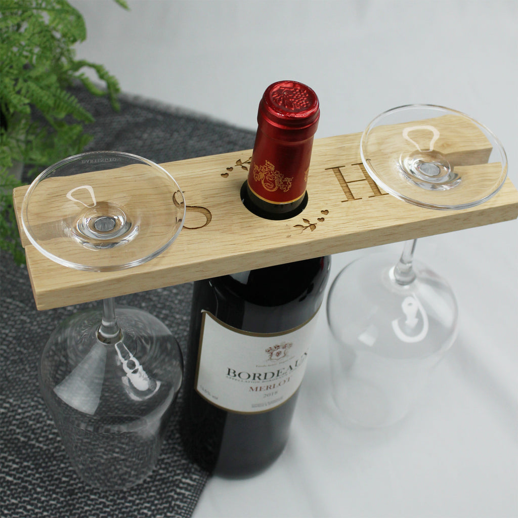 Personalised Wine Glass and Bottle Butler with Initials & Monogram Design
