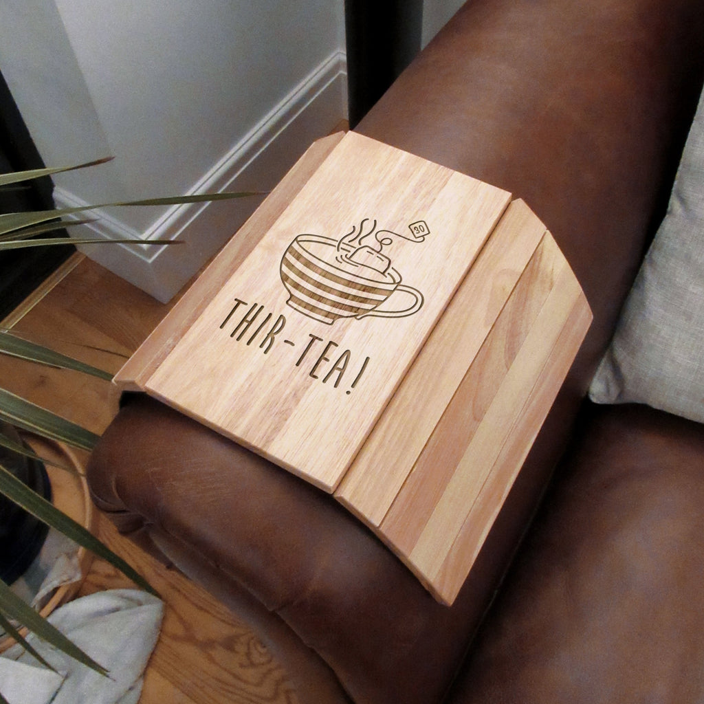 Wooden Flexible Sofa Tray "THIR-TEA" Design, 30th Birthday Gift for Him