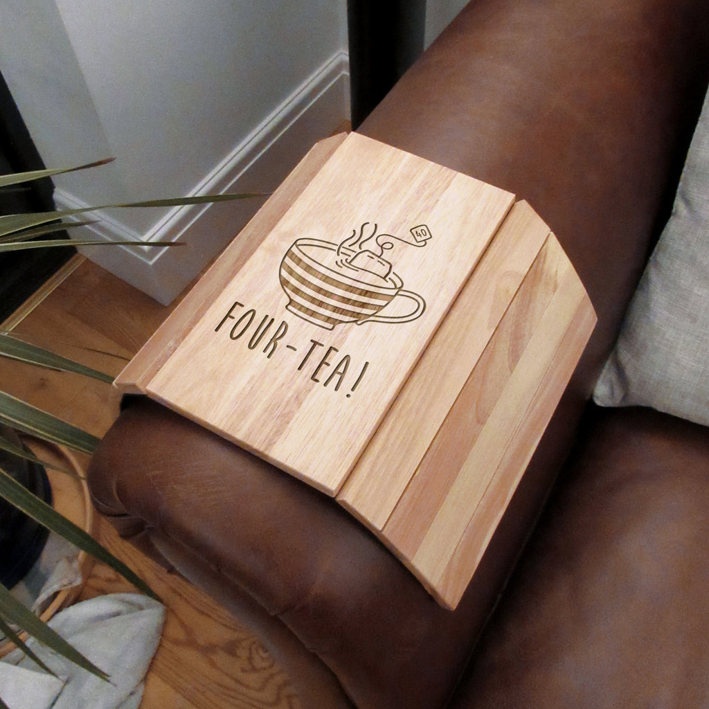 Wooden Flexible Sofa Tray "FOUR-TEA" Design, 40th Birthday Gift for Him