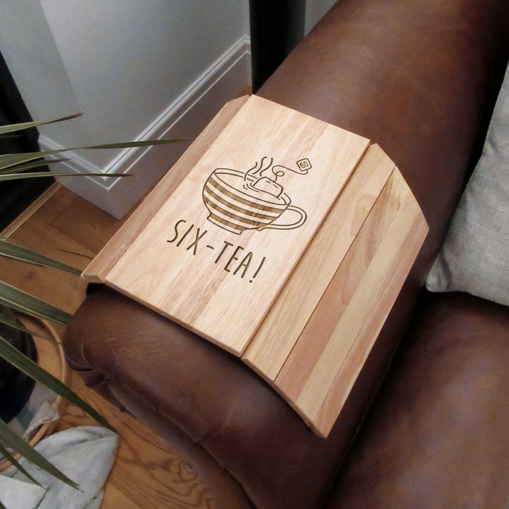 Flexible Wooden Sofa Tray "SIX-TEA" Design, 60th Birthday Gift for Him
