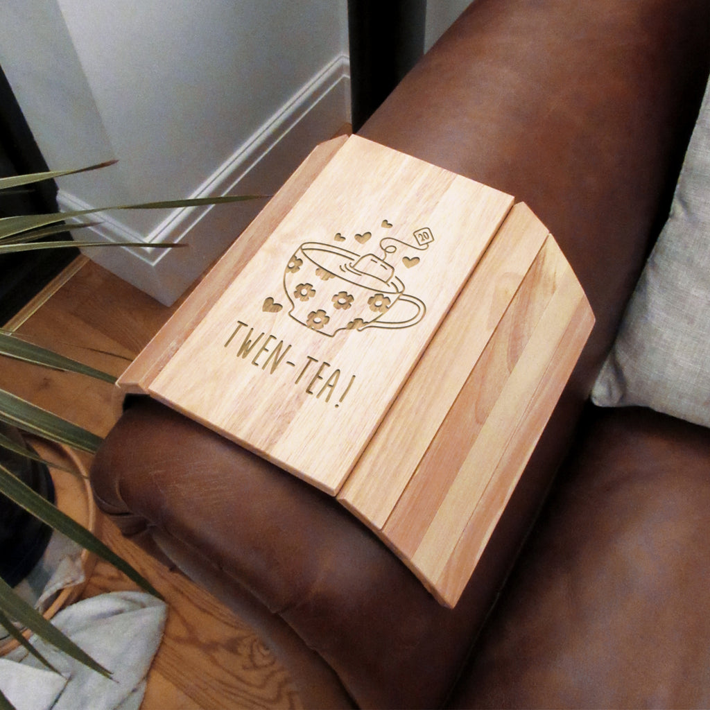 Flexible Wooden Sofa Tray "TWEN-TEA" Design, 20th Birthday Gift