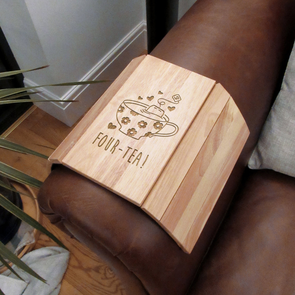 Flexible Wooden Sofa Tray "FOUR-TEA" Design, 40th Birthday Gift