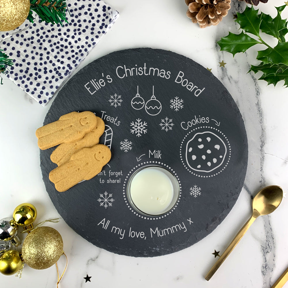 Personalised Kids Slate Cookies & Milk Tray Christmas Board