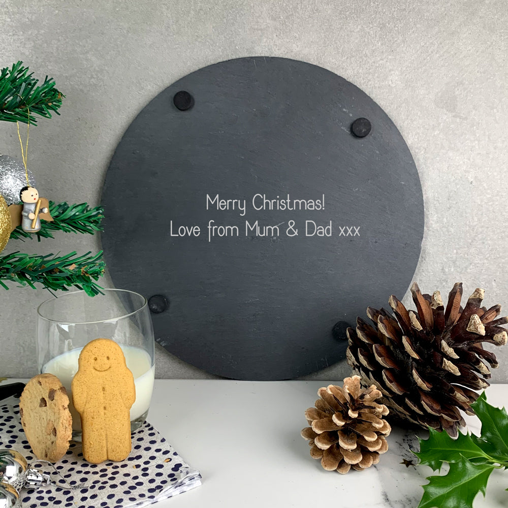 Personalised Kids Slate Cookies & Milk Tray Christmas Board