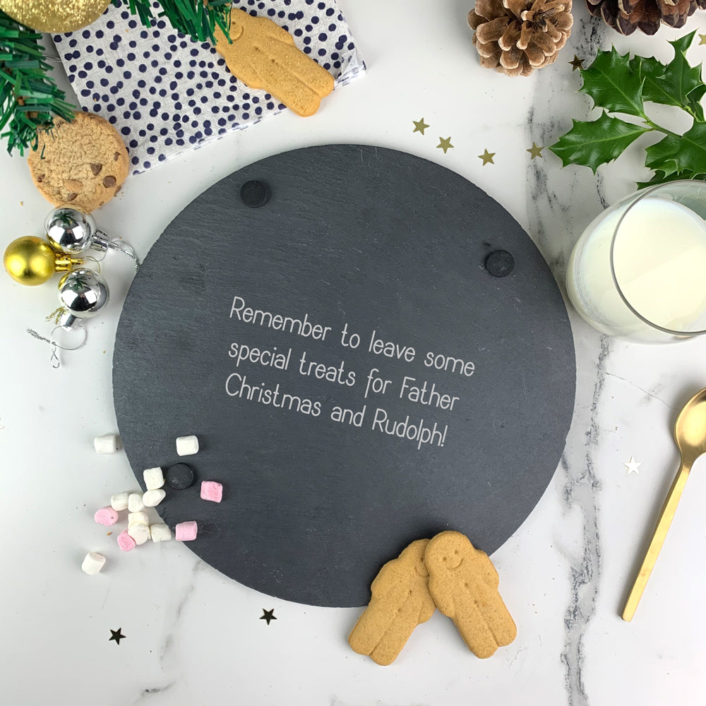 Personalised Kids Slate Cookies & Milk Tray Christmas Board