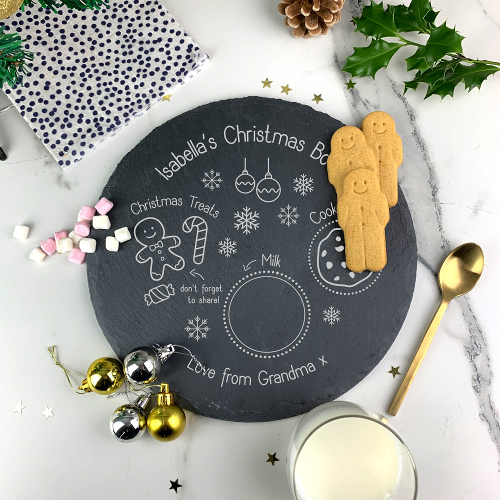 Personalised Kids Slate Cookies & Milk Tray Christmas Board