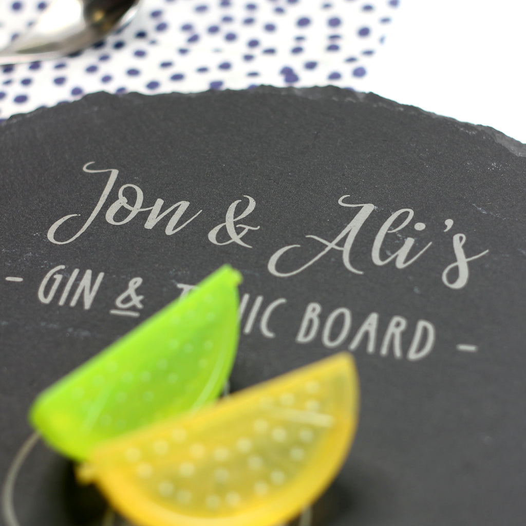 Personalised G & T Lemon / Lime Slate Cutting Chopping Board - Gin and Tonic Gift