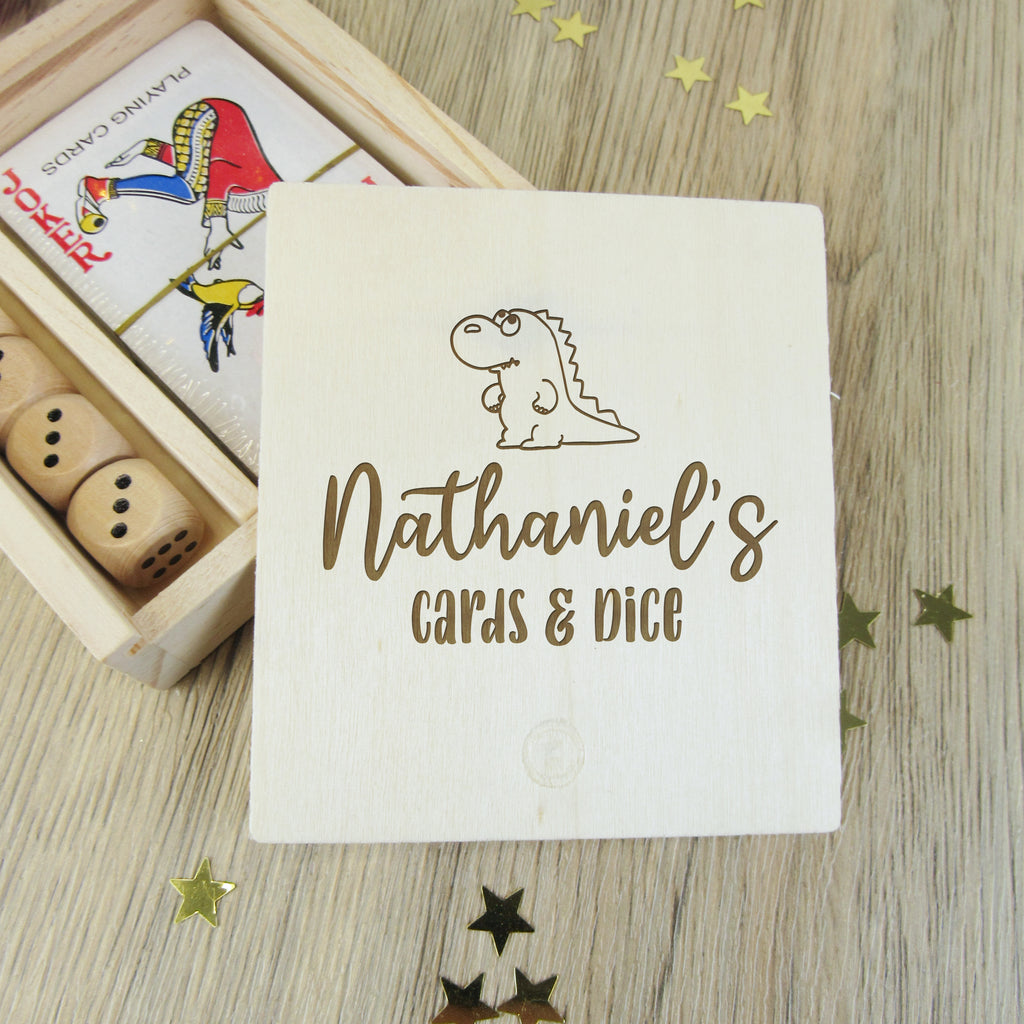 Personalised Playing Card & Wooden Dice Set with Eco Friendly Box