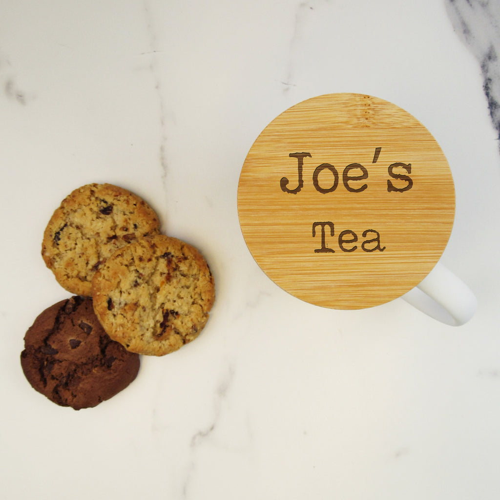 Personalised Tea Lover Mug with Polished Bamboo Lid - Any Name