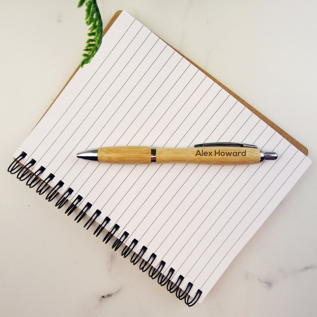 Personalised Eco Friendly Bamboo Ballpoint with Blue Ink - Refillable & Retractable