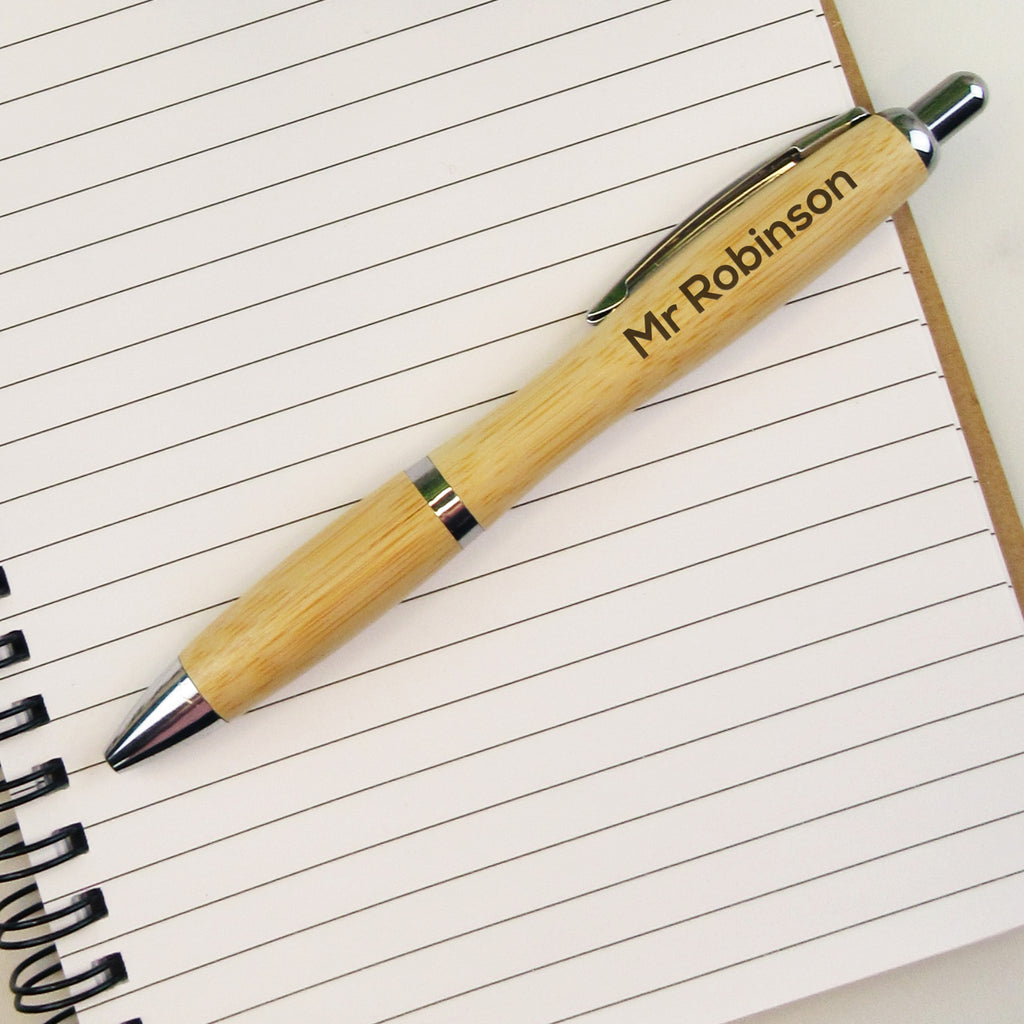 Personalised Eco Friendly Bamboo Ballpoint with Blue Ink - Refillable & Retractable