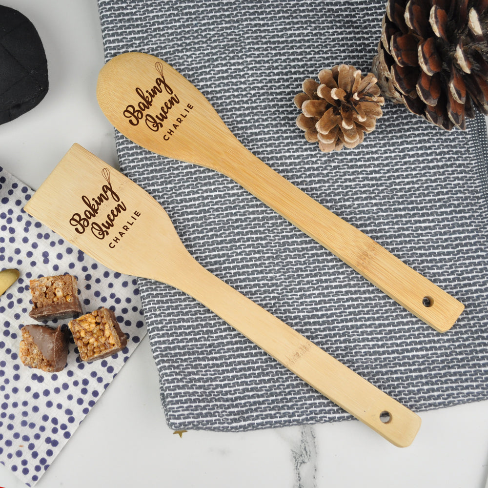 Personalised "Baking Queen" Wooden Spoon & Spatula Set