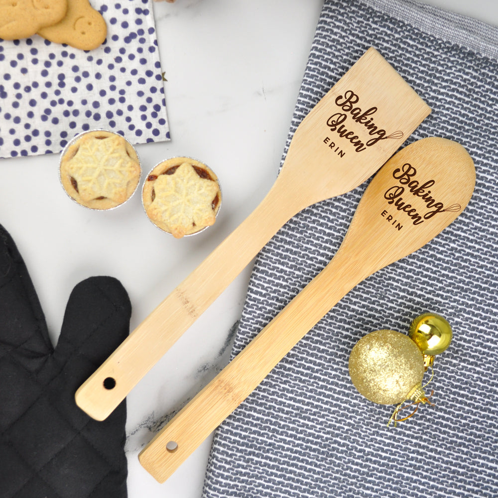 Personalised "Baking Queen" Wooden Spoon & Spatula Set