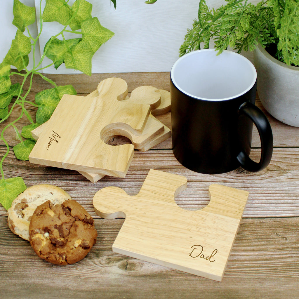 Personalised Set of 4 Wooden Jigsaw Coasters