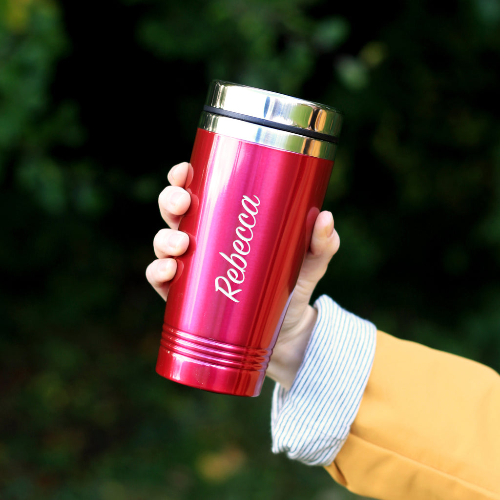 Personalised Colourful Travel Flask With Laser Engraved Name