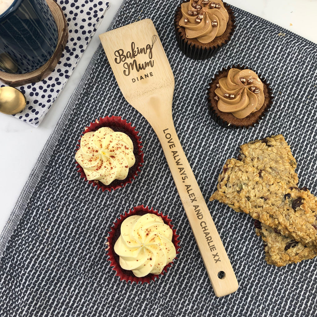 Personalised 'Baking Mum' Baking Set - Wooden Heart Cake Board & Spatula