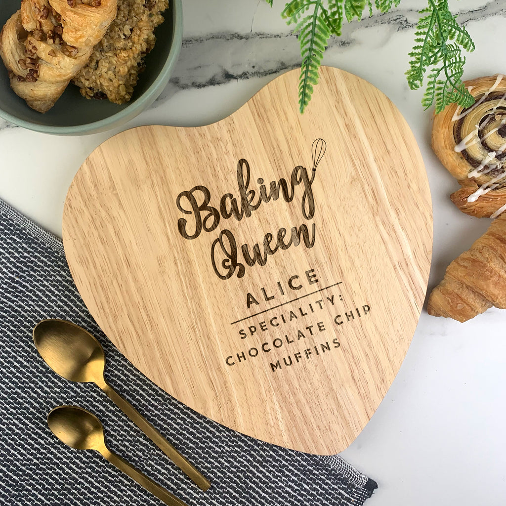 Personalised 'Baking Queen' Baking Set - Wooden Heart Cake Board & Spatula