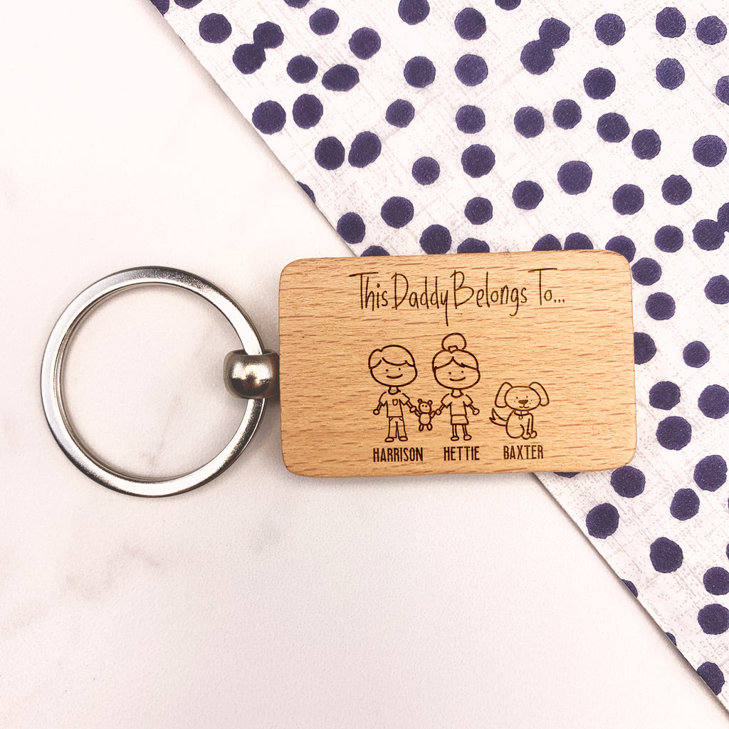 Personalised "This Daddy Belongs To" Wooden Rectangle Key Ring