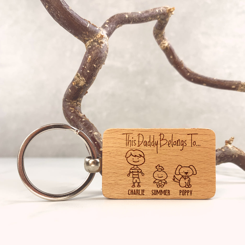 Personalised "This Daddy Belongs To" Wooden Rectangle Key Ring