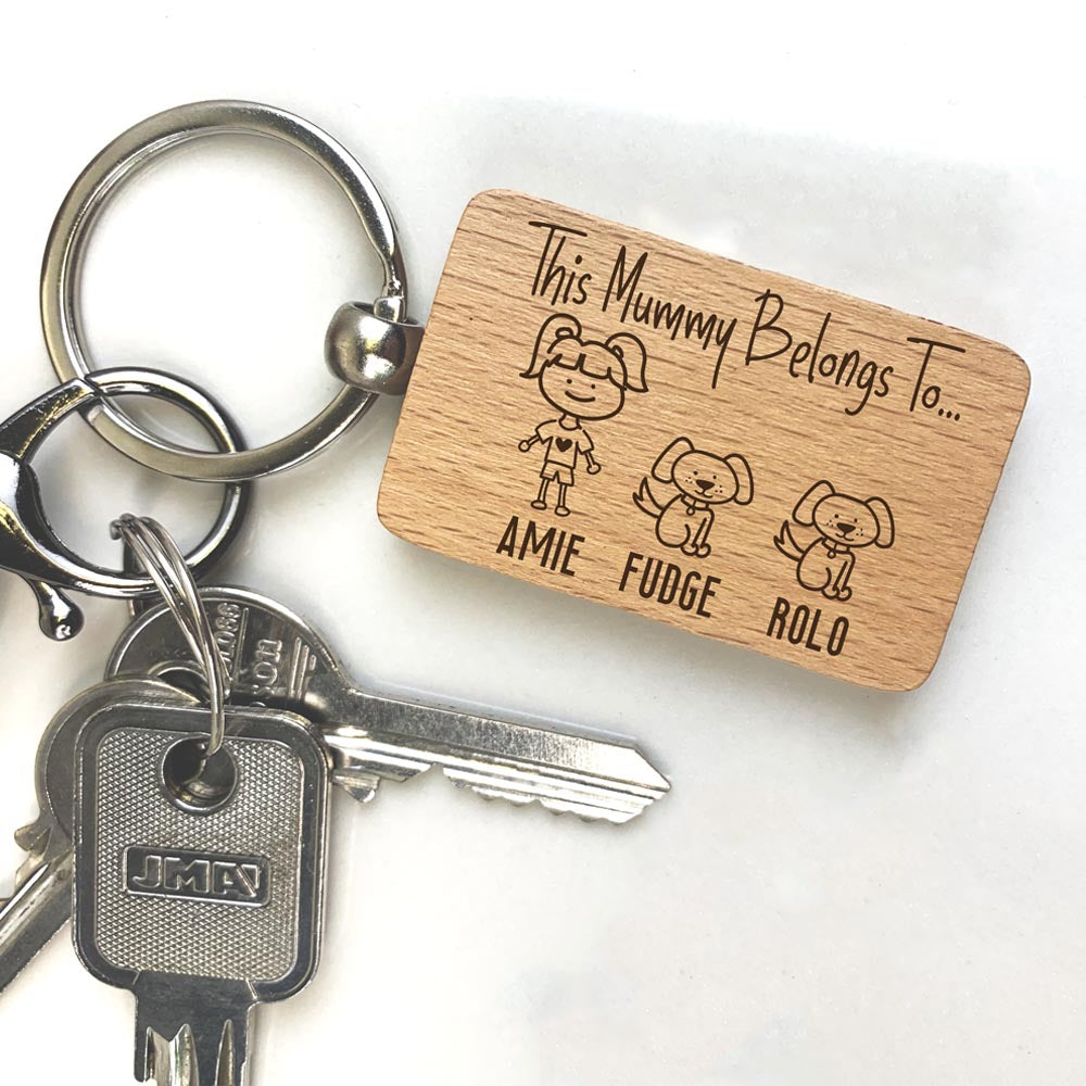 Personalised "This Mummy Belongs To" Wooden Rectangle Key Ring