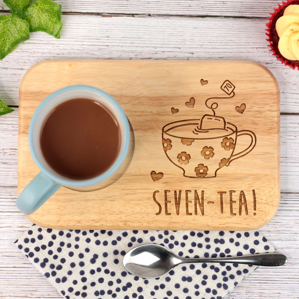 Engraved Tea & Biscuit Board, "SEVEN-TEA" Design, 70th Birthday Gift