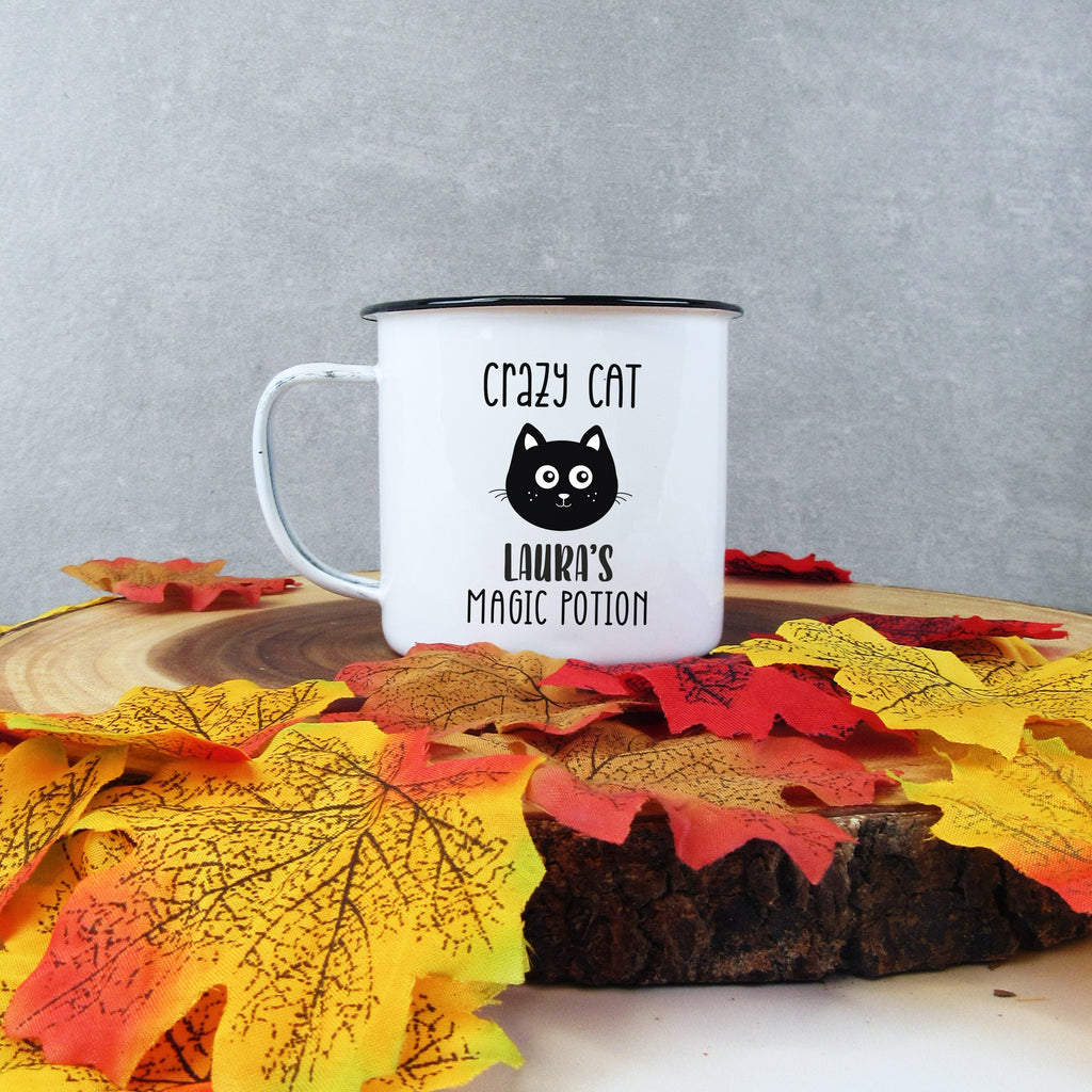 Personalised 'Crazy Cat' Mug, 13 oz Metal Enamel Mug