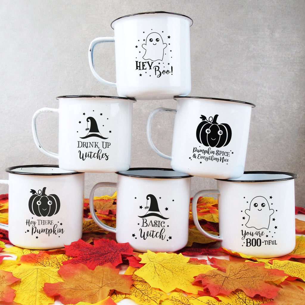 Personalised 'Hey There Pumpkin' Mug, 13 oz Metal Enamel Mug