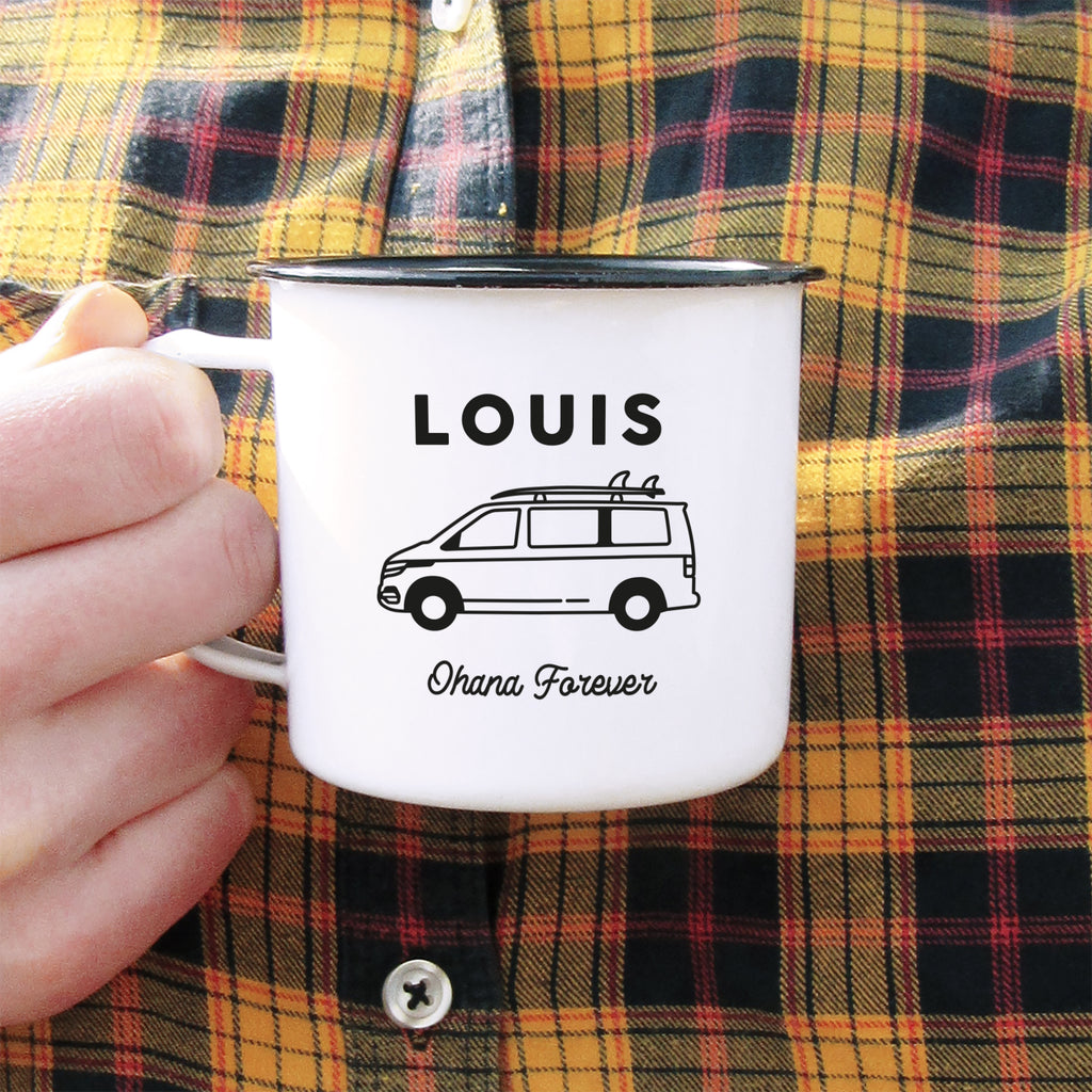 Personalised T6 Campervan Mug, 13 oz Metal Enamel Mug