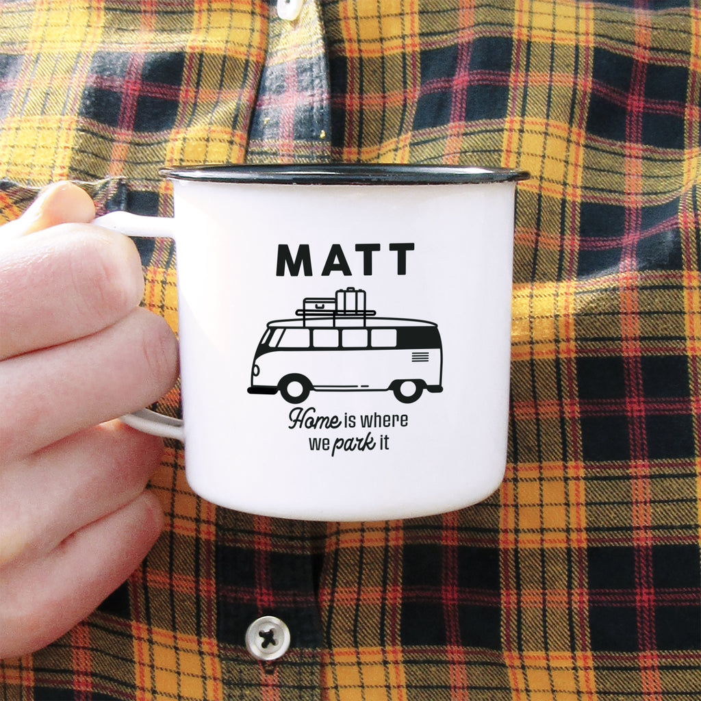 Personalised Campervan Mug, 13 oz Metal Enamel Mug