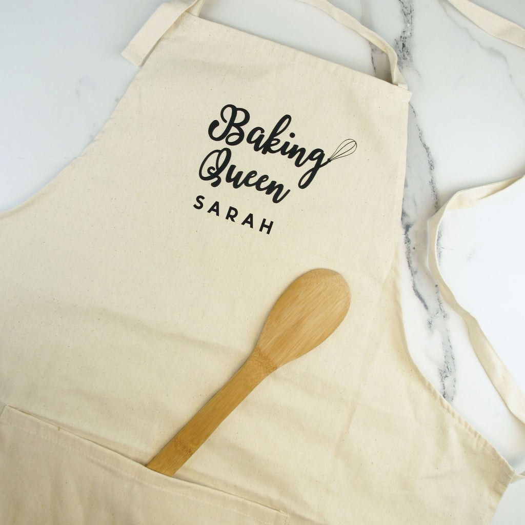 Personalised Natural Organic Cotton 'Baking Queen' Apron with Pocket