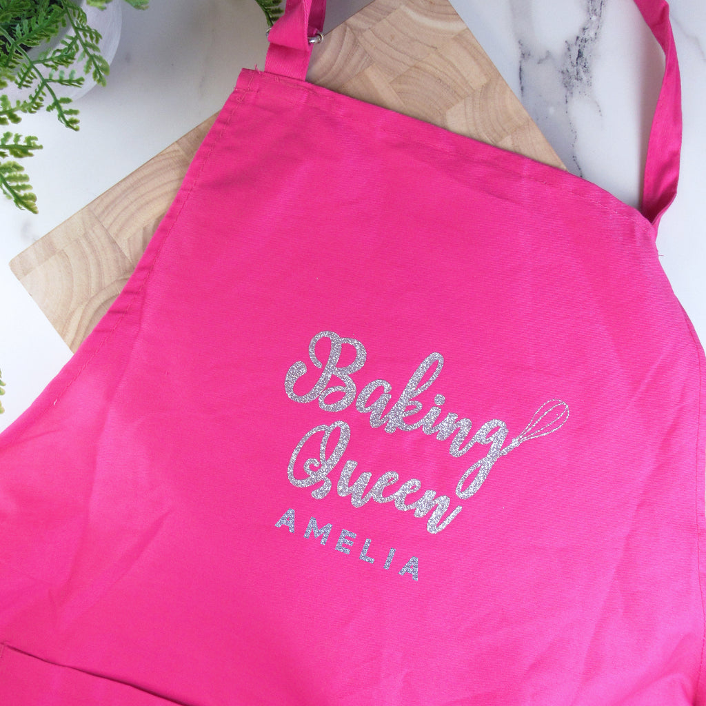 Personalised Adult 'Baking Queen' Set - Pink Apron, Wooden 25cm Board & Mixing Spoon