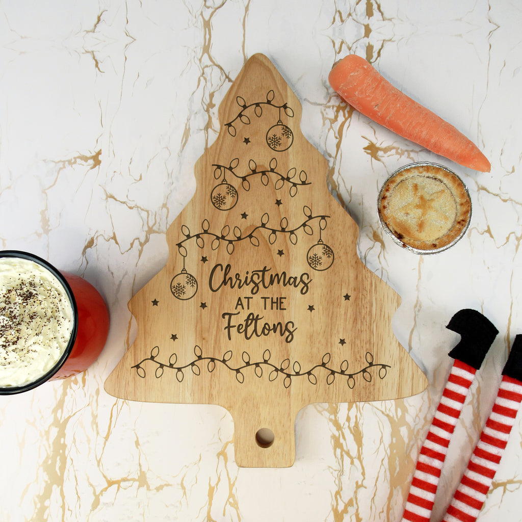 Personalised Wooden Tree Shaped Christmas Board - Family Name