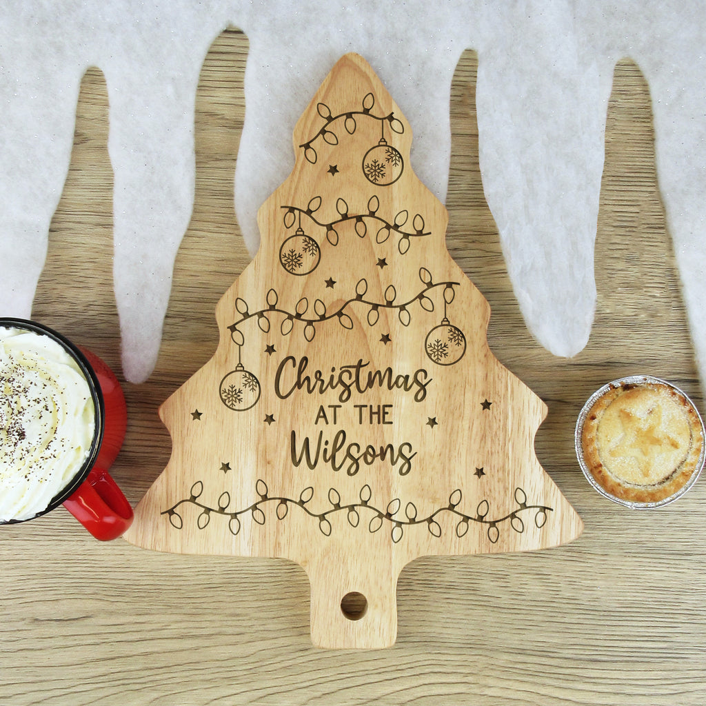 Personalised Wooden Tree Shaped Christmas Board - Family Name