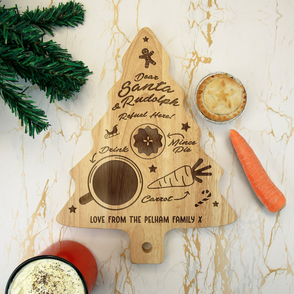 Personalised "Dear Santa & Rudolph Refuel Here" Tree Shaped Christmas Eve Plate