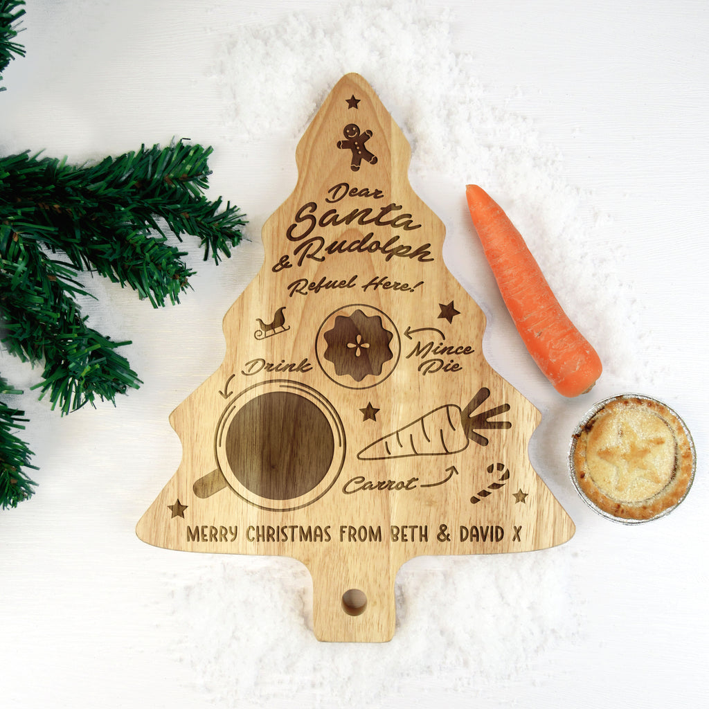 Personalised "Dear Santa & Rudolph Refuel Here" Tree Shaped Christmas Eve Plate