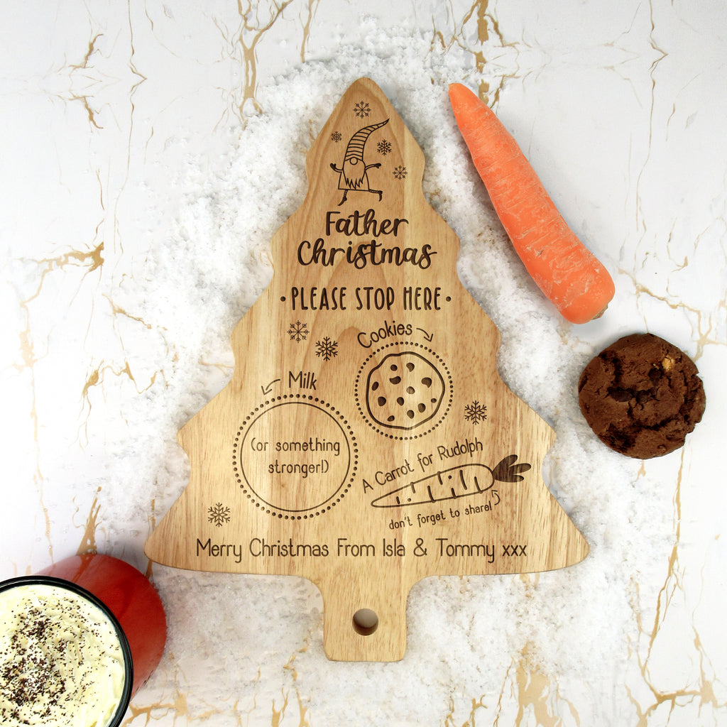 Personalised "Father Christmas Please Stop Here" Wooden Tree Shaped Christmas Eve Board