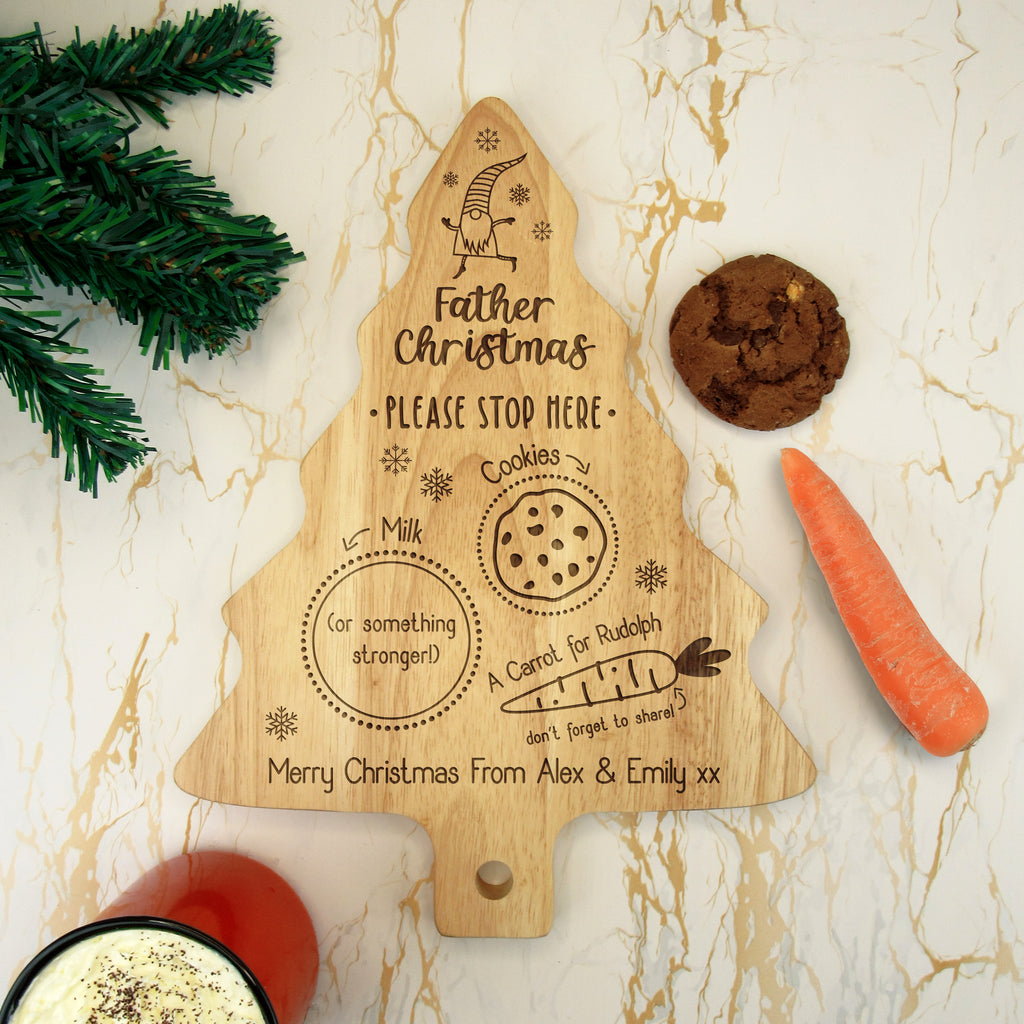 Personalised "Father Christmas Please Stop Here" Wooden Tree Shaped Christmas Eve Board