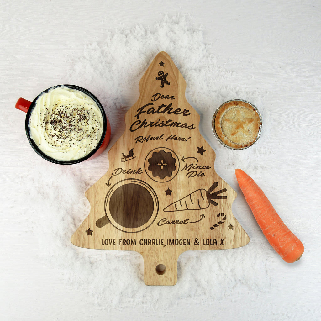 Personalised "Dear Father Christmas Refuel Here" Tree Shaped Christmas Eve Plate