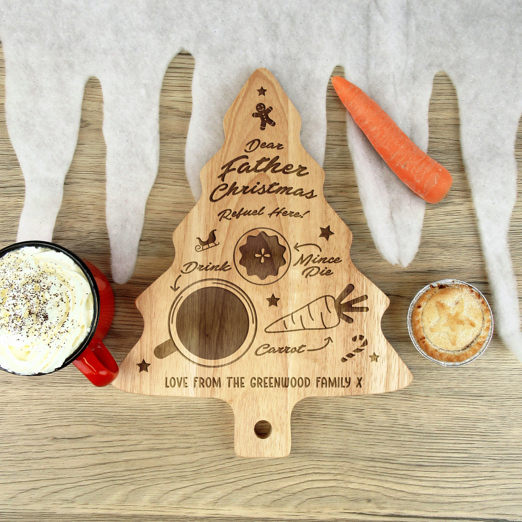 Personalised "Dear Father Christmas Refuel Here" Tree Shaped Christmas Eve Plate