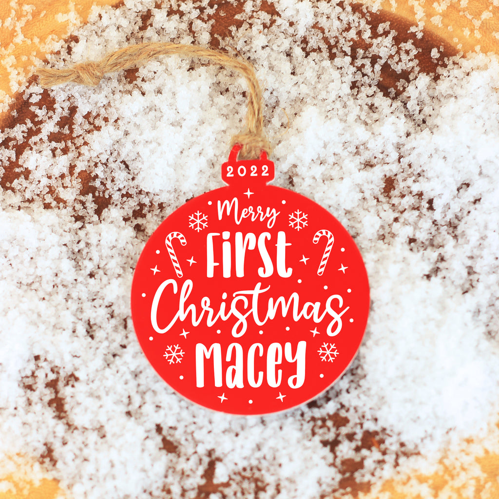 Personalised "Merry First Christmas" Acrylic Bauble