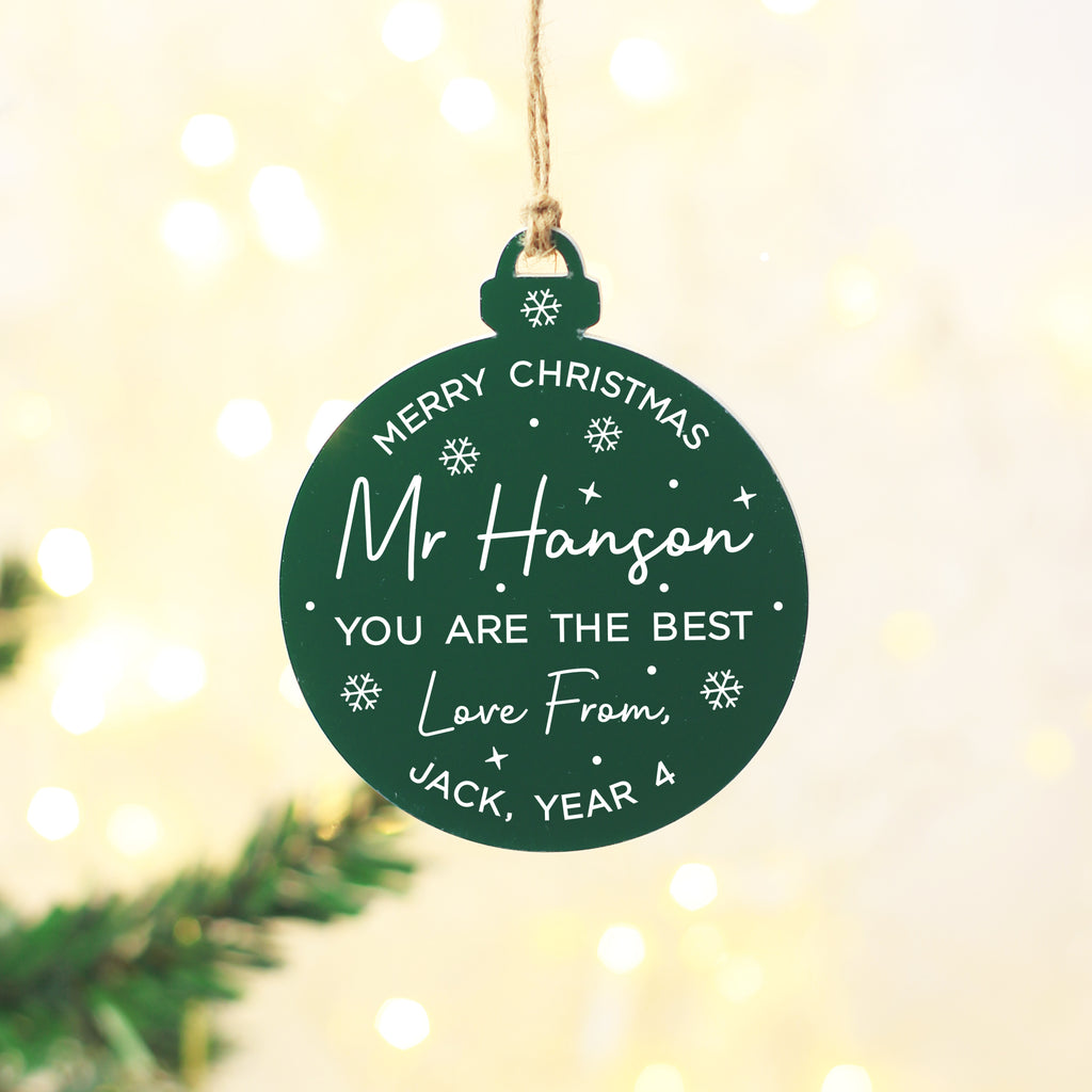 Personalised Thank You Teacher Acrylic Christmas Bauble